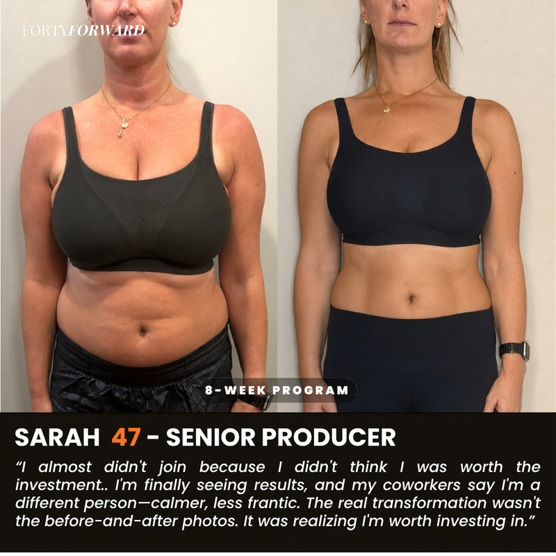 Forty Forward client before and after, Sarah, 8-week 35+ Metabolic Reset program